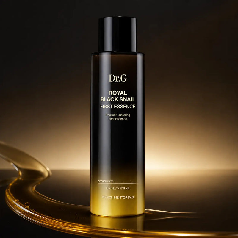 Dr.G Royal Black Snail First Essence 165 ml black and gold bottle with essence ribbon