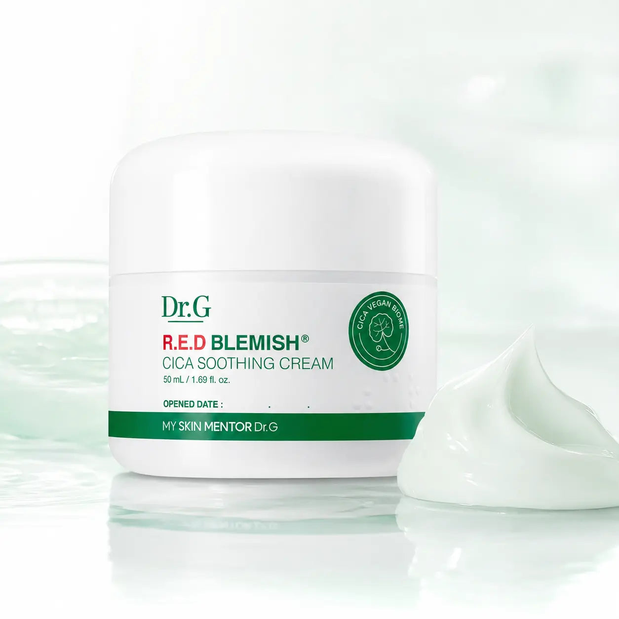 Dr.G R.E.D Blemish Cica Soothing Cream 50 ml jar with pale gel cream