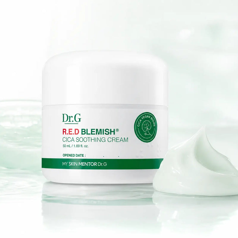 Dr.G R.E.D Blemish Cica Soothing Cream 50 ml jar with pale gel cream