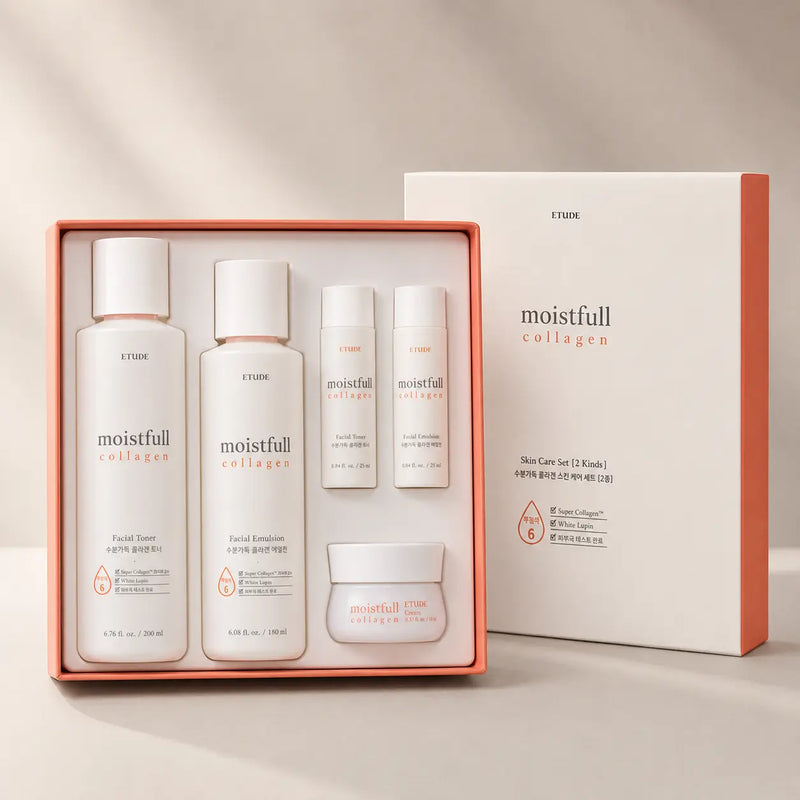 ETUDE Moistfull Collagen set with full-size toner, emulsion and three minis