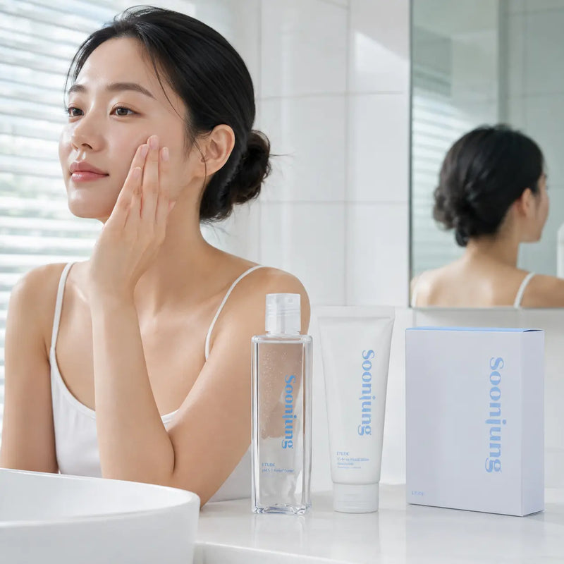 ETUDE SoonJung toner and emulsion used in a gentle daily routine