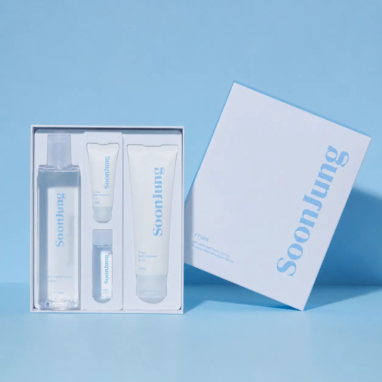 ETUDE SoonJung skincare set with 350 ml toner, 130 ml emulsion and two minis