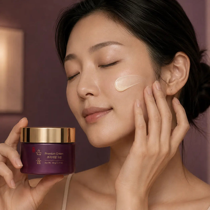 Applying EUNYUL Premium Cream as an evening moisturizer