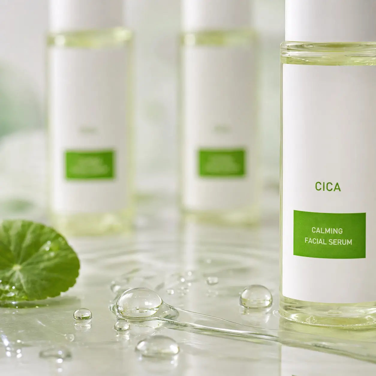 EUNYUL Real Cica Serum clear watery texture and three bottles