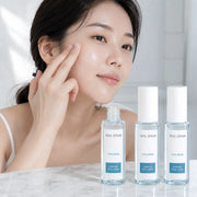 Model applying EUNYUL Real Hyaluron Serum with three bottle set