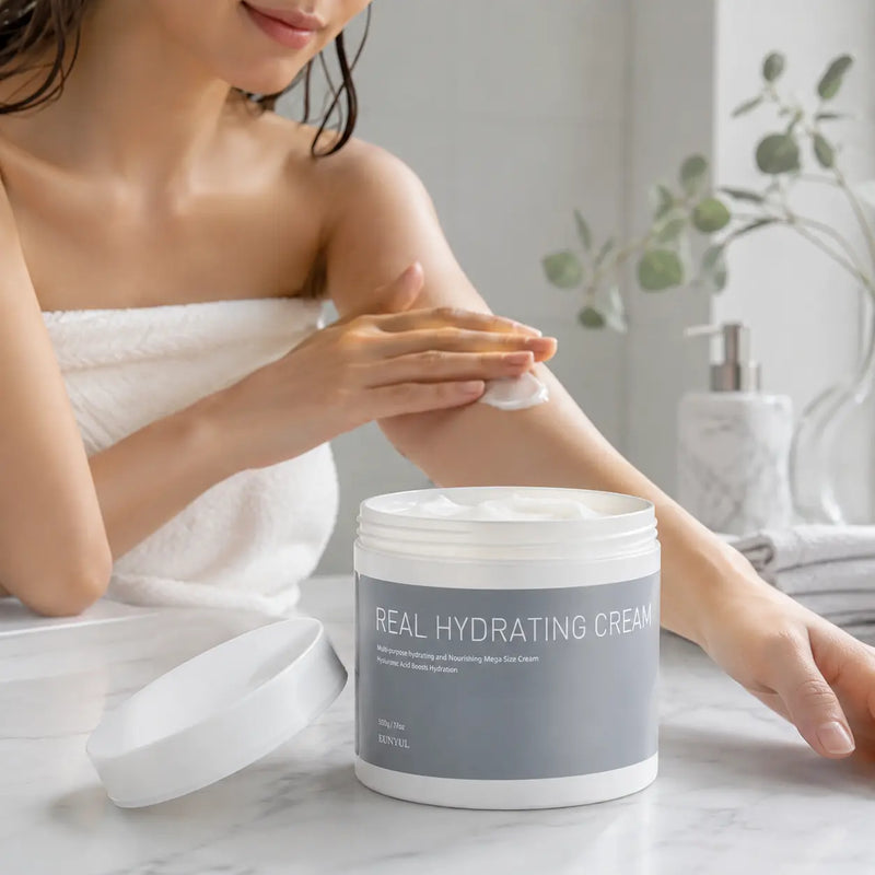 EUNYUL Real Hydrating Cream applied to the arm after showering