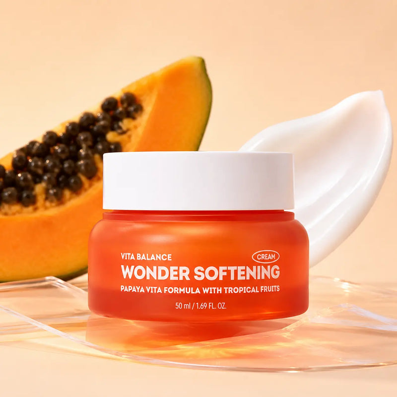 EUNYUL Vita Balance Wonder Softening Cream 50 ml jar with papaya and cream texture