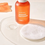 Watery texture and cotton pad for EUNYUL Wonder Softening Toner