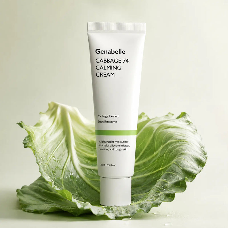 Genabelle Cabbage 74 Calming Cream 50 ml tube with fresh cabbage leaf