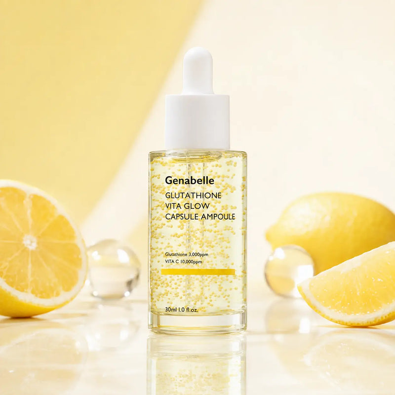 Genabelle Glutathione Vita Glow Capsule Ampoule 30 ml with visible vitamin capsules