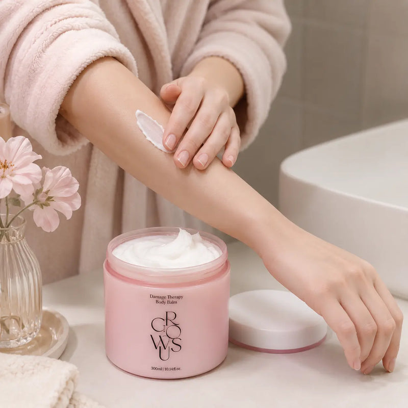 GROWUS Damage Therapy Body Balm applied to the forearm