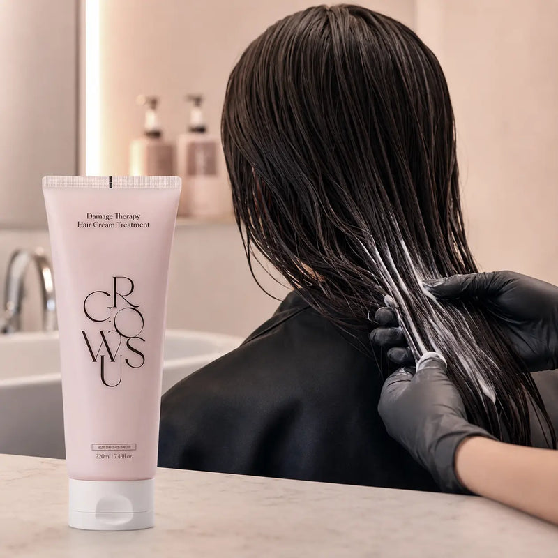 GROWUS Hair Cream Treatment applied to wet mid-lengths and ends