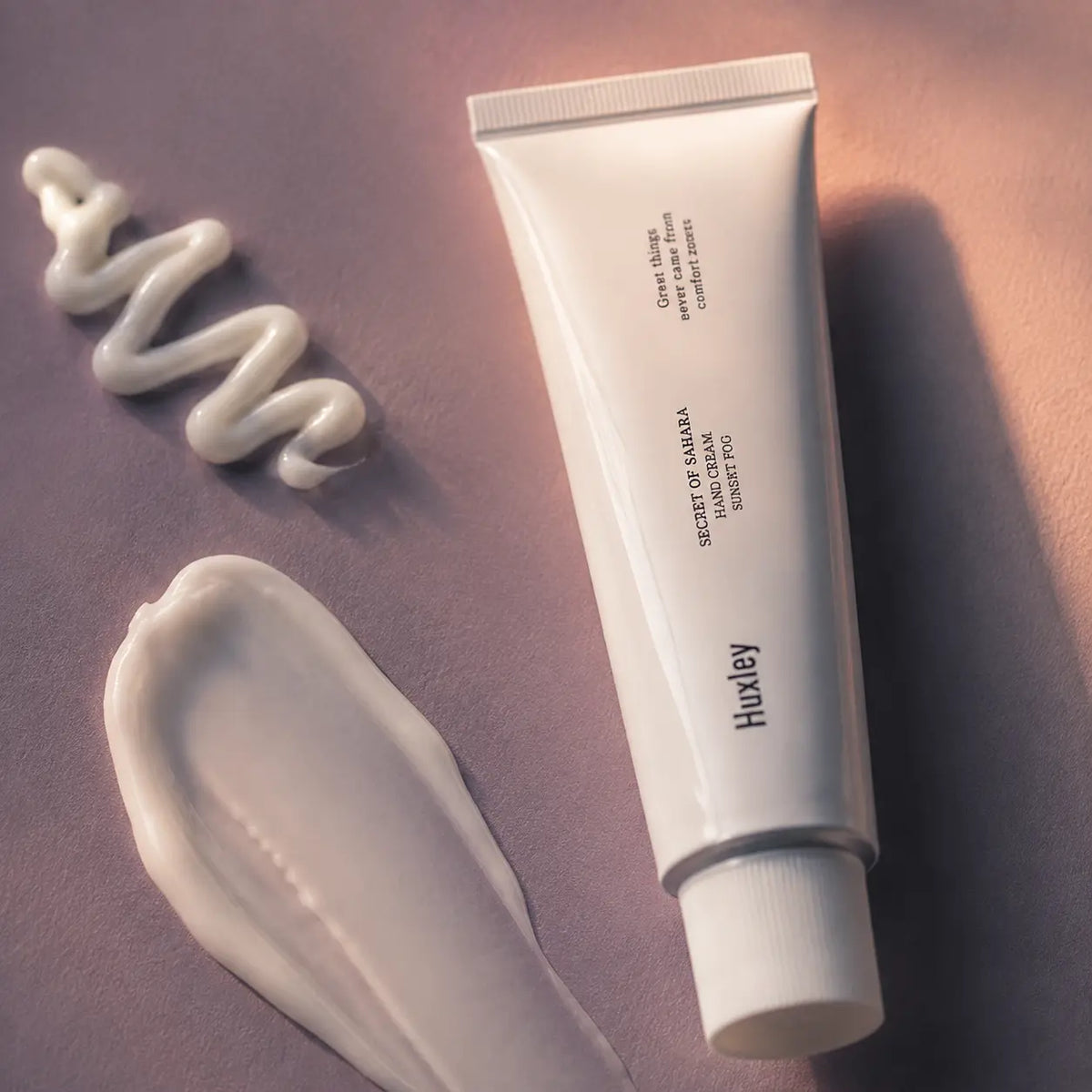 Rich silky cream texture of Huxley Hand Cream Sunset Fog