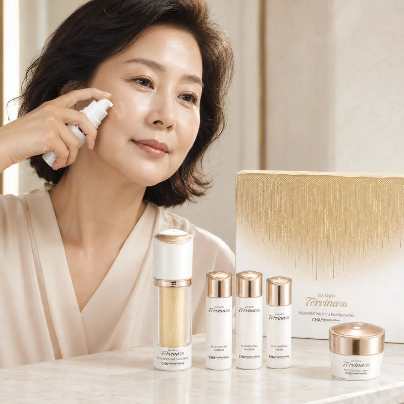 Woman applying ISA KNOX TE'RVINA AD Prima Elixir
