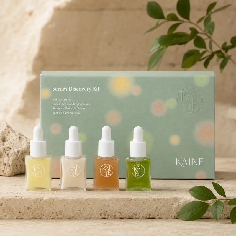 KAINE Serum Discovery Kit with four 8.5 ml dropper bottles