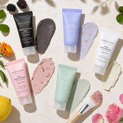 Five MARY & MAY mini mask textures in blackberry calendula lemon rose and cica