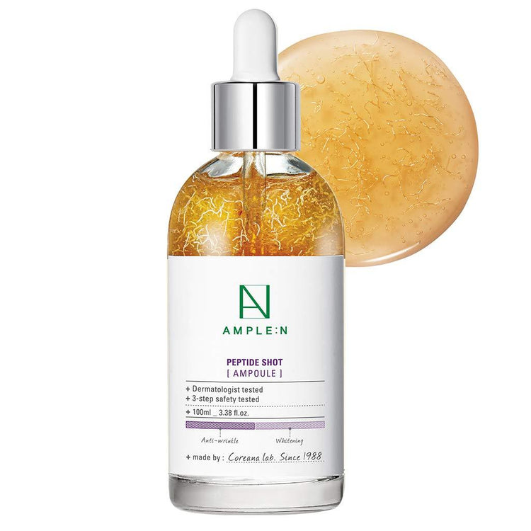 ProtoClinical k-beauty pale yellow beauty product packaging on a pale blue and peach background.