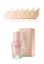 ProtoClinical k-beauty BANILA CO COVERICIOUS POWER FIT FOUNDATION 30ml soft beige cream foundation swatch in a vertical close-up on a clean white background