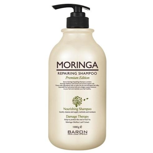 BARON MORINGA REPAIRING SHAMPOO 1000ML by ProtoClinical displayed in a centered shampoo bottle packshot on a clean background, highlighting the branded label for a k-beauty hair care routine.