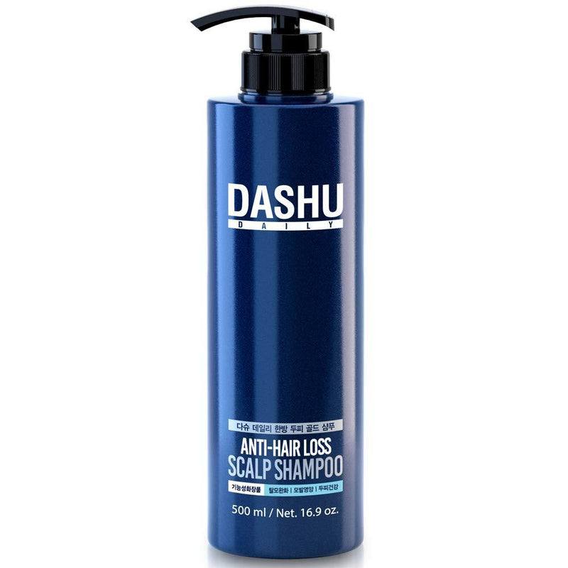 ProtoClinical k-beauty DASHU Daily Anti-Hair Loss Scalp Shampoo 500ml single upright shampoo bottle centered on a light background.