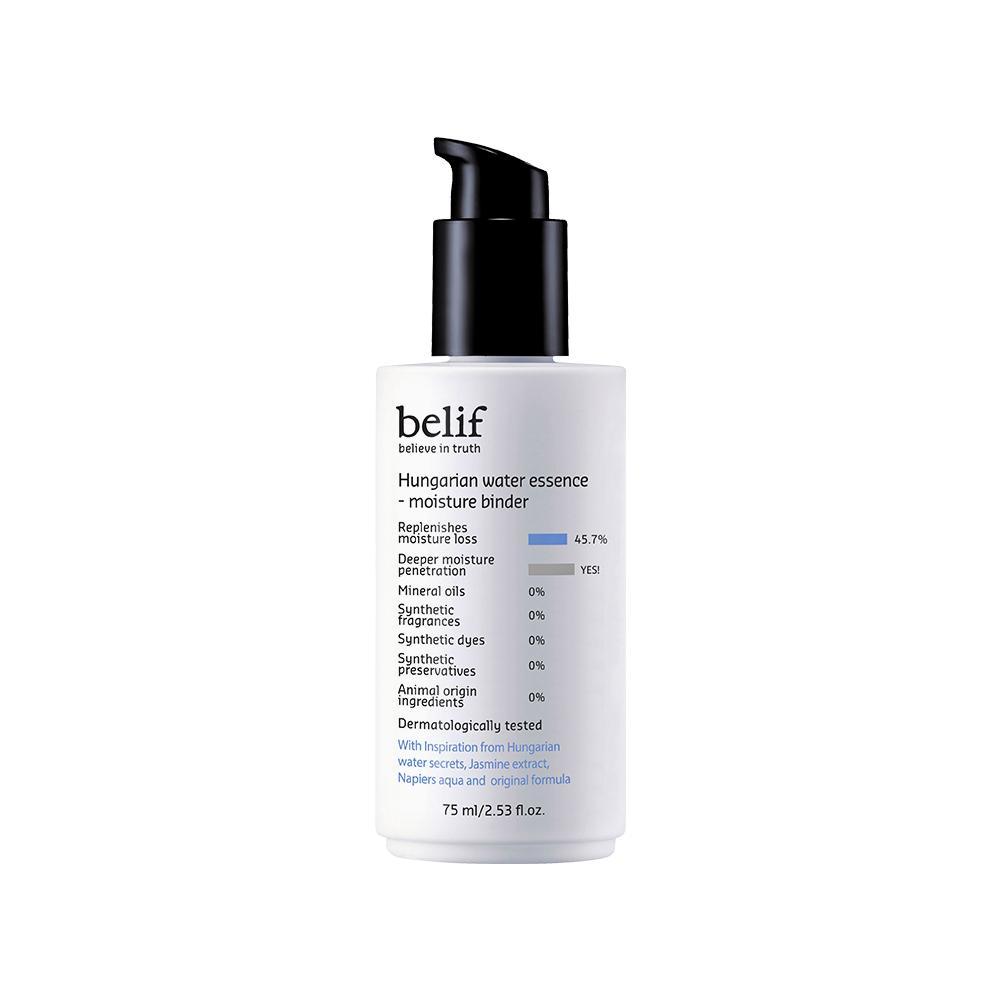 ProtoClinical k-beauty belif Hungarian Water Essence - Moisture Binder 75ml shown in clean product packaging on a light background.