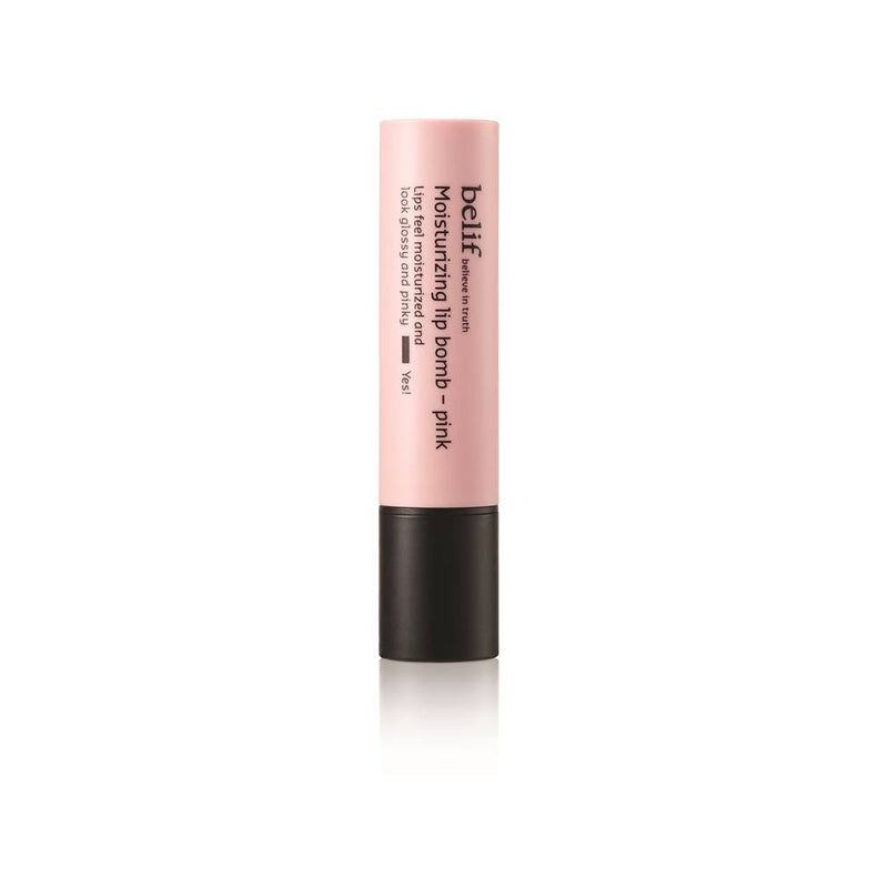 ProtoClinical k-beauty belif Moisturizing Lip Bomb 3g Pink single pink lip balm centered in a square product shot on a clean white background