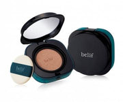 ProtoClinical k-beauty belif Stress Shooter Cica Bomb Cushion SPF50+/PA+++ 15g+15g(Refill) shown as two dark cushion compacts side by side on a light background