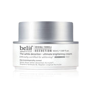 ProtoClinical k-beauty belif The White Decoction – Ultimate Brightening Cream 50ml shown in light blue product packaging on a light background.