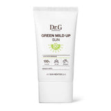 ProtoClinical k-beauty Dr.G Green Mild Up Sun Plus SPF50+/PA++++ 50ml matching pale green box with an upright sunscreen tube on a light background.