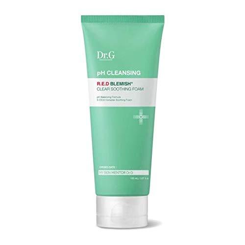 ProtoClinical k-beauty Dr.G pH Cleansing R.E.D Blemish Clear Soothing Foam 150ml single upright cleansing foam tube centered on a light background.