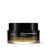 ProtoClinical k-beauty Dr.G Royal Black Snail Cream 50ml in a glossy black cream jar with a black lid and gold gradient base, front-facing on a clean white background