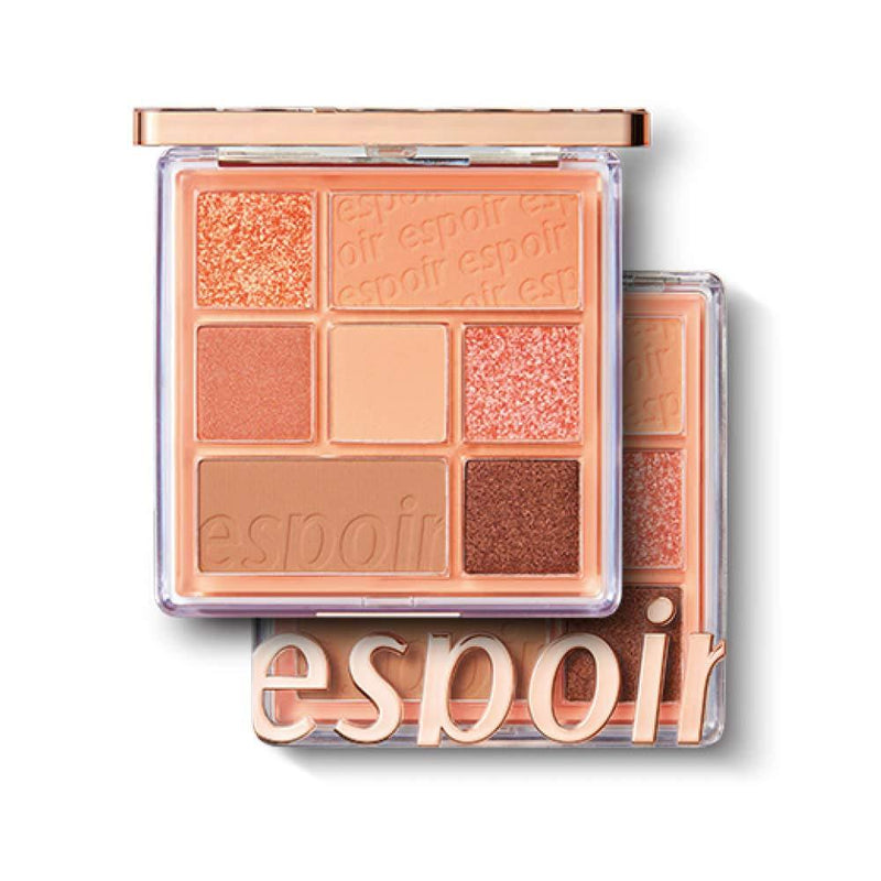 espoir Real Eye Palette #1 Peachy Like (Warm Peach Color Filter) 10g by ProtoClinical shown in product packaging for a k-beauty makeup routine.