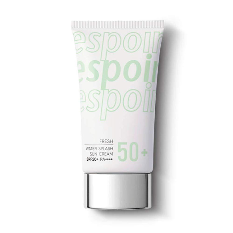ProtoClinical k-beauty espoir Water Splash Sun Cream Fresh 60ml SPF50+PA+++ sunscreen box with a matching upright tube on a clean white background.