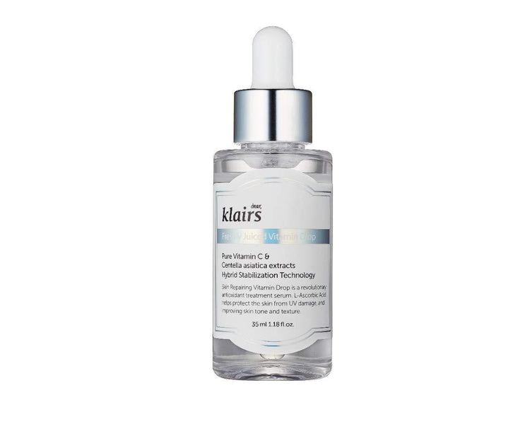 ProtoClinical k-beauty KLAIRS Freshly Juiced Vitamin Drop, 5% Hypoallergenic pure vitamin C serum, 35ml, 1.18oz | a potent skin rejuvenator shown as a single studio product shot on a white background.