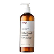 ProtoClinical k-beauty MANYO FACTORY Bifida Complex Ampoule Gel Cleanser 400ml single upright taupe cleanser bottle on a white background with pale blue side panels.