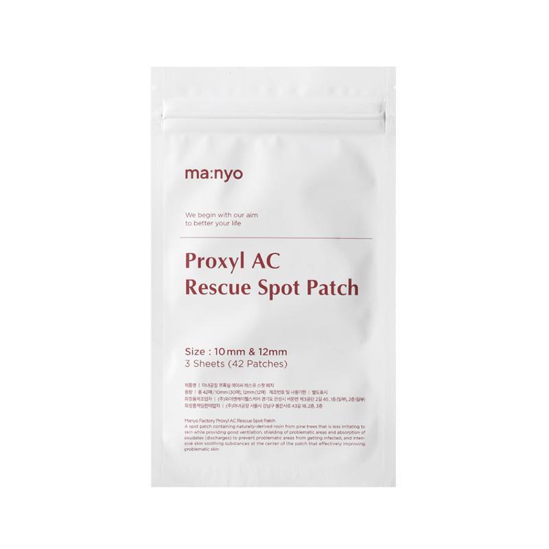 ProtoClinical k-beauty Manyo Factory Proxyl AC Rescue Spot Patch (1pack, 10mmx30ea+12mmx12ea) single spot patch package centered in a square product shot on a clean white background