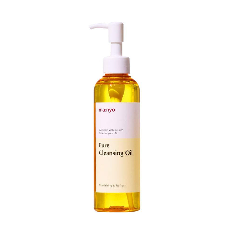 ProtoClinical k-beauty MANYO FACTORY Pure Cleansing Oil 200ml single upright cleansing oil bottle in warm beige packaging on a light background.