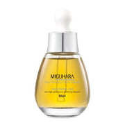 ProtoClinical k-beauty MIGUHARA Ultra Whitening Perfect Ampoule 50ml shown as a golden beauty product silhouette centered on a white background.