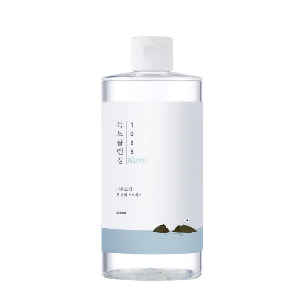ProtoClinical k-beauty ROUND LAB 1025 Dokdo Cleansing Water 400mL single cleansing water bottle on a light background