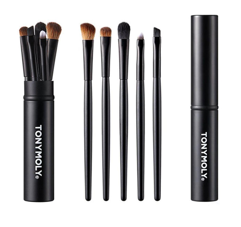 TONYMOLY Makeup Brush Set of 5pcs by ProtoClinical shown as three makeup brushes on a light background for a k-beauty makeup routine.