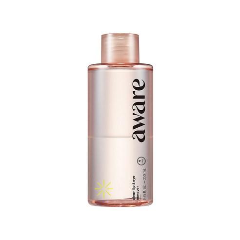 ProtoClinical k-beauty aware Clean Lip & Eye Remover 250ml square remover bottle product shot with pale blue and white packaging tones