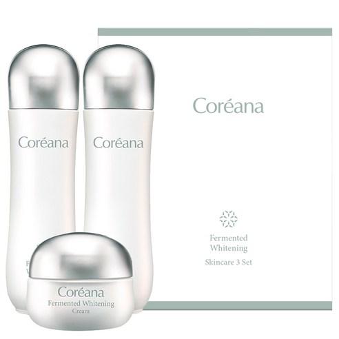 ProtoClinical k-beauty Coreana Fermented Whitening Basic Set of 3PCS skincare set packaging with soft gray and beige panels on a white background