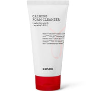 ProtoClinical k-beauty COSRX AC Collection Calming Foam Cleanser 150ml single upright cleanser tube centered on a light background with soft yellow side shading.