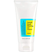 ProtoClinical k-beauty COSRX Low pH Good Morning Gel Cleanser 150ml single upright pale green cleanser tube centered on a light background with soft pink side shading.
