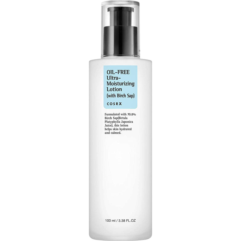 ProtoClinical k-beauty COSRX Oil-Free Ultra-Moisturizing Lotion with Birch Sap 100ml single upright white bottle centered on a white background