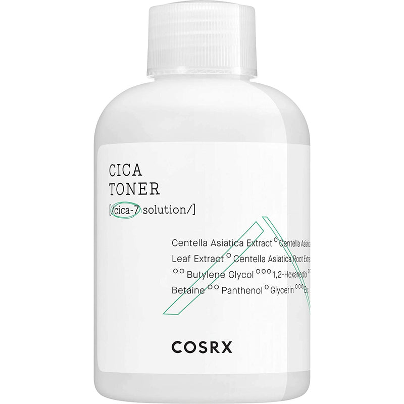 ProtoClinical k-beauty COSRX Pure Fit Cica Toner 150ml single upright pale blue bottle centered on a white background
