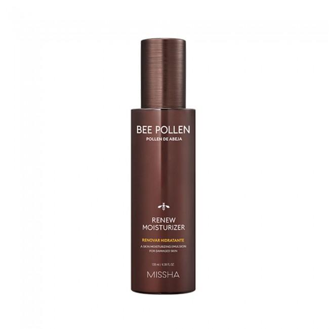 ProtoClinical k-beauty MISSHA Bee Pollen Renew Skincare Set single dark brown bottle centered on a white background with pale blue side accents