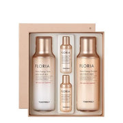 ProtoClinical k-beauty TONYMOLY Floria Nutra Energy Skin Care Set square product packaging graphic in soft rose and beige tones centered on a light background