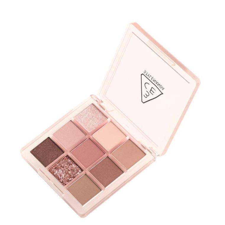 3CE Multi Eye Color Palette 8.1g #SOME DEF by ProtoClinical shown in a square eyeshadow palette detail image on a plain background for a k-beauty makeup routine.