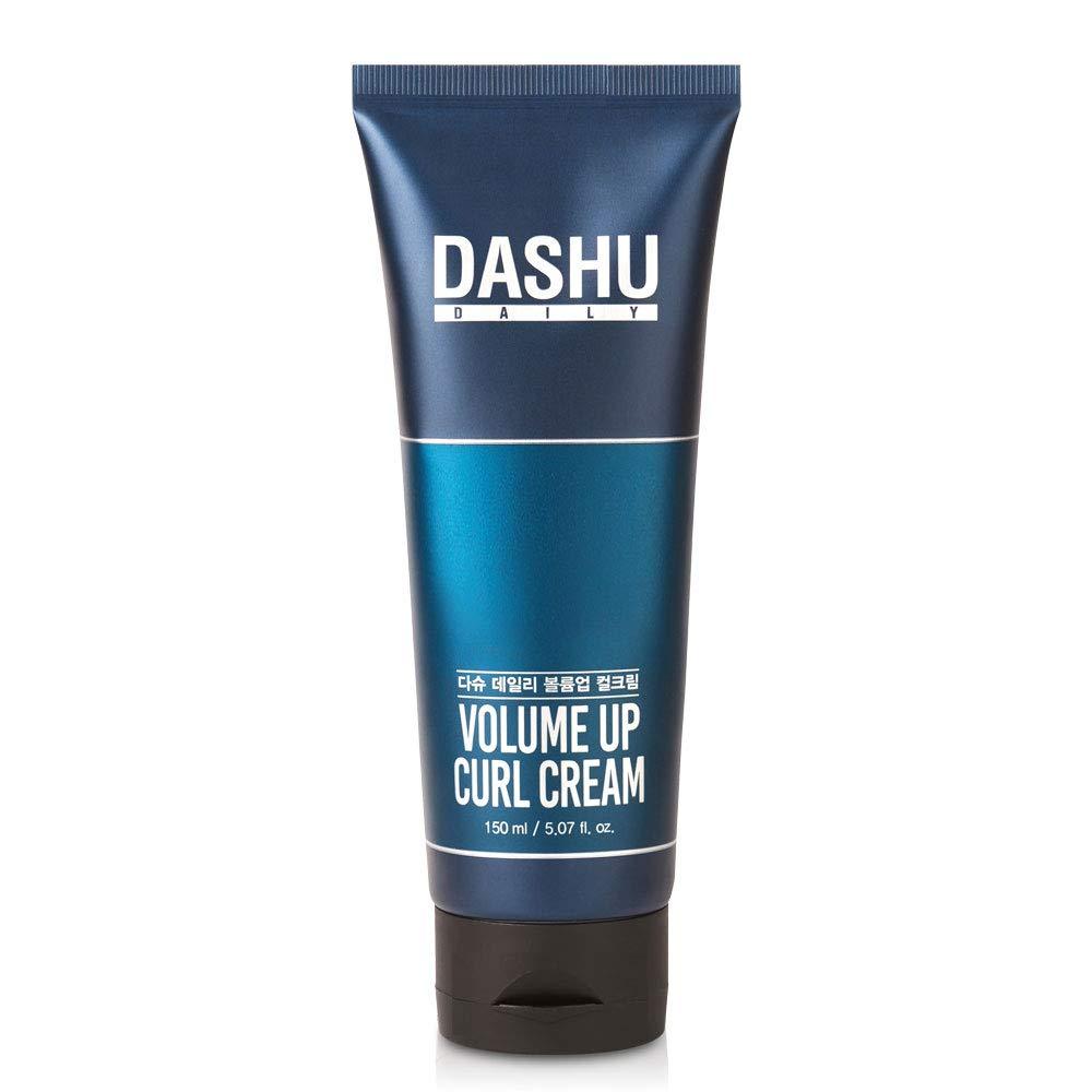 ProtoClinical k-beauty DASHU Daily Volume Up Curl Cream 150ml shown as a single upright curl cream tube in a pale blue tone centered on a light blue and white background